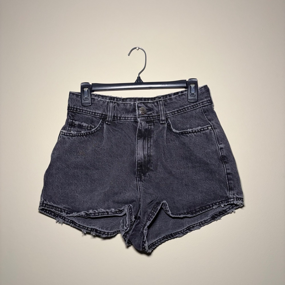 River Island Black Washed Denim Cutoff High Waisted Shorts‎ Size 8